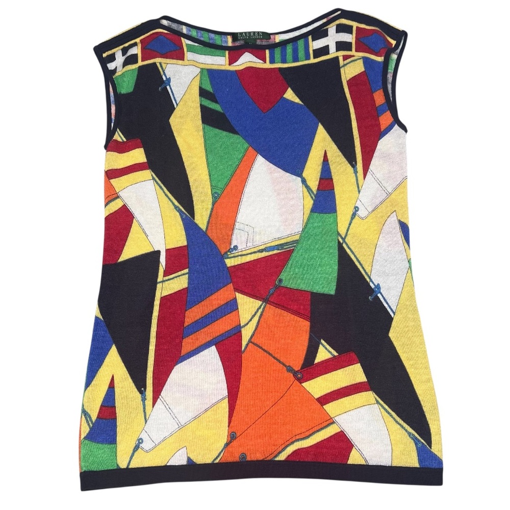 Lauren Ralph Lauren Womens M Sleeveless Top Colorful Sailing Artsy Y2K Nautical